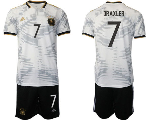 Men's Germany #7 Draxler White Home Soccer Jersey Suit
